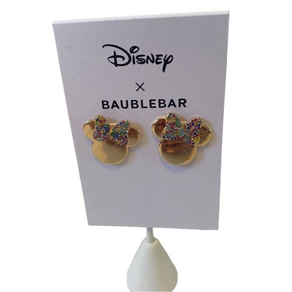 Disney Baublebar Minnie Mouse Gold Toned Studs W/ Multicolored Pave Crystals. - Picture 5 of 6
